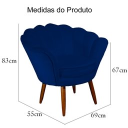 Poltrona Decorativa Pétala Pés Palito Suede Marinho - 5