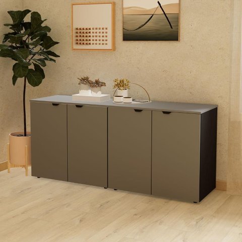 Armário Baixo Escritório 4 Portas C/ Chave 160 Cm F5 Office Cor:cinza Sagrado com Preto