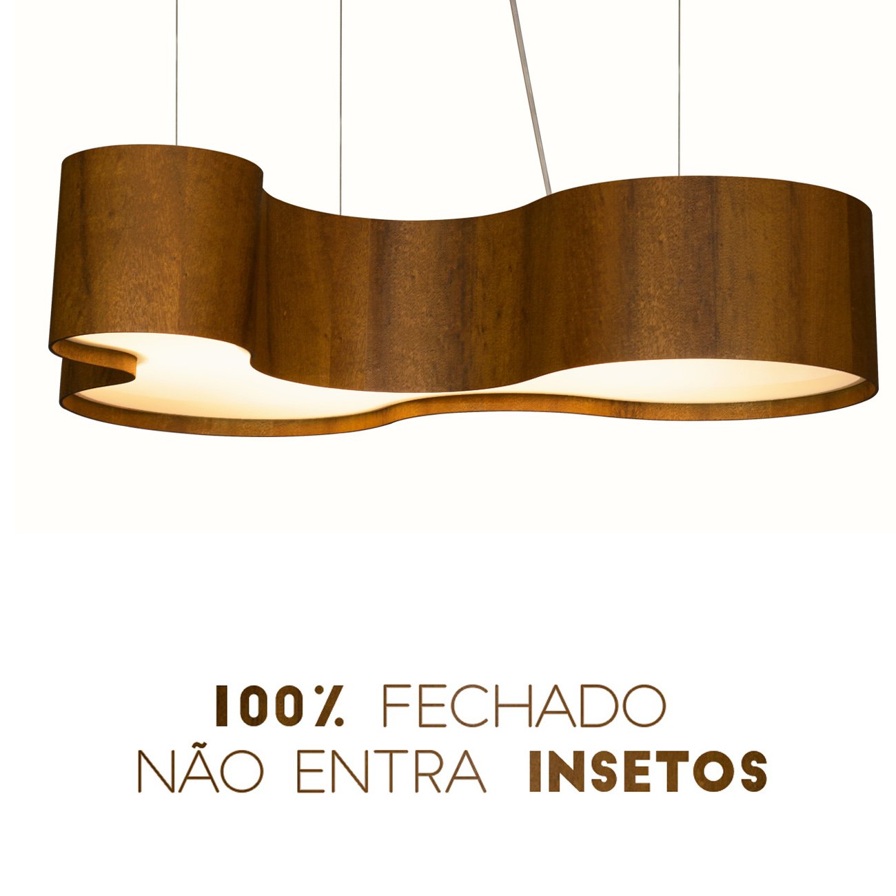 Lustre Pendente Orgânico Semi Cilíndrico de Madeira imbuia - 100 cm - 5