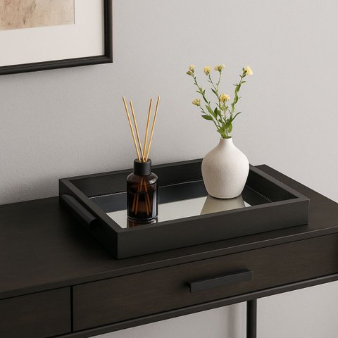 Bandeja Decorativa Espelhada Retangular 30x40 Madeira Exclusiva:preto