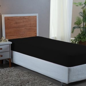 Lençol de Solteiro Avulso com Elástico Premium Micro Percal 400 Fios Liso Preto