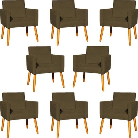 Kit 8 Poltronas Nina para Recepção Suede Cores Pé Palito 30cm Castanho - Suede
