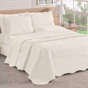 KIT COBRE LEITO COLCHA BOUTI LISA DUPLA FACE QUEEN 3 PEÇAS - BRANCO