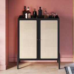 Armário Bar para Sala 2 Portas 93cm Pés Madeira Moss A03 Nero Preto - 2