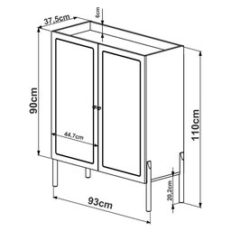 Armário Bar para Sala 2 Portas 93cm Pés Madeira Moss A03 Nero Preto - 6