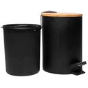 Ver imagem 4 de Kit 2 Lixeiras 5l Metal Redonda com Pedal Preta Tampa Bambu Balde Interno Banheiro