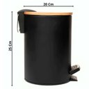 Ver imagem 5 de Kit 2 Lixeiras 5l Metal Redonda com Pedal Preta Tampa Bambu Balde Interno Banheiro