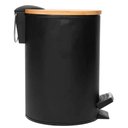 Ver imagem 3 de Kit 2 Lixeiras 5l Metal Redonda com Pedal Preta Tampa Bambu Balde Interno Banheiro