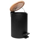 Ver imagem 2 de Kit 2 Lixeiras 5l Metal Redonda com Pedal Preta Tampa Bambu Balde Interno Banheiro