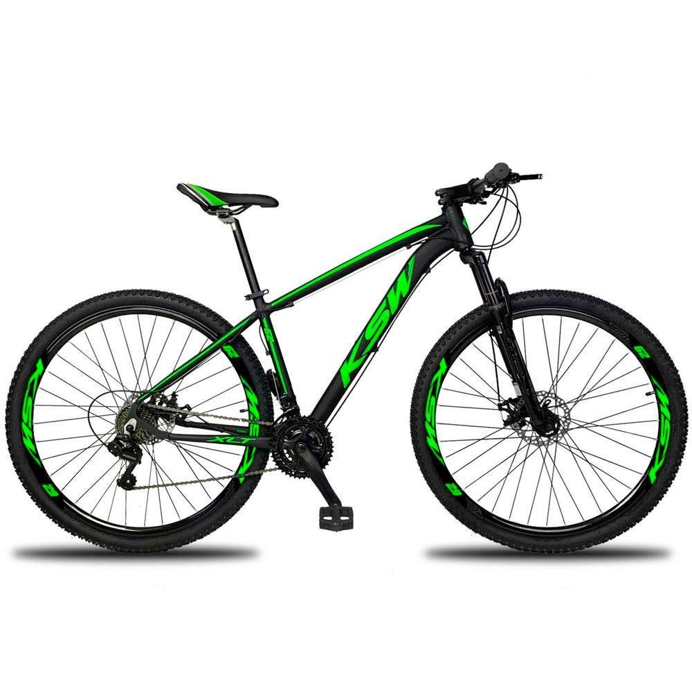 Bicicleta 21V Ksw Xlt Aro 29 Alumínio Câmbios Shimano 19" Preto/Verde - 23