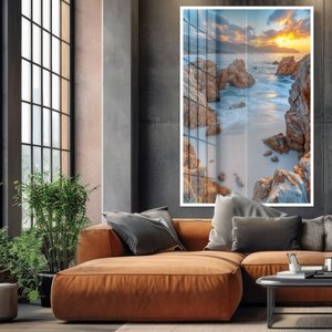 Quadro Decorativo Mar entre Pedras Vertical Sala Quarto Casa Escritório