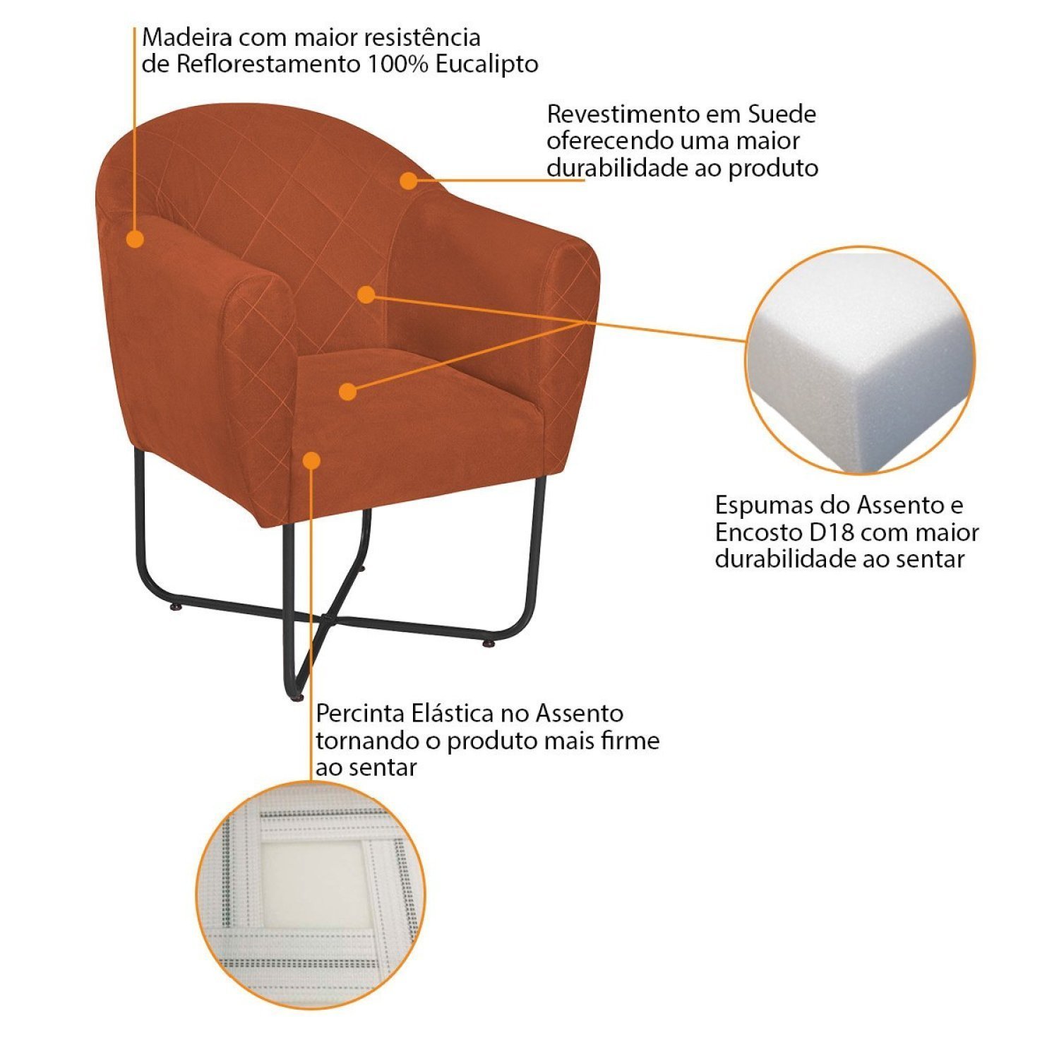 Poltrona Herrera Base X Preta Suede - 7