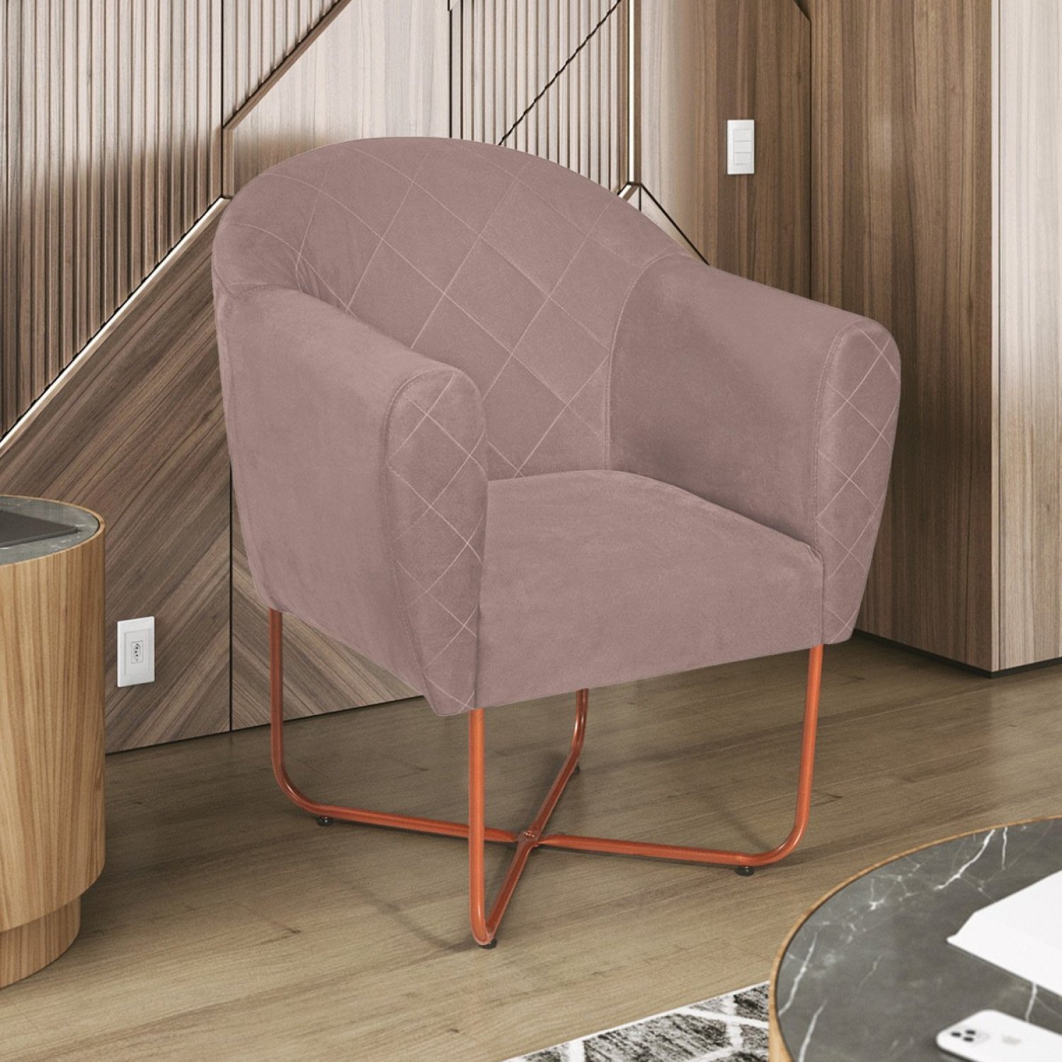 Poltrona  Decorativa para Sala de Estar Base X Linho Herrera - 2