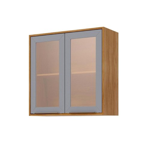 Armário Aéreo Cozinha Modulado Brilhante C/ 2 Portas 80cm Cinamomo/platina - Mgm