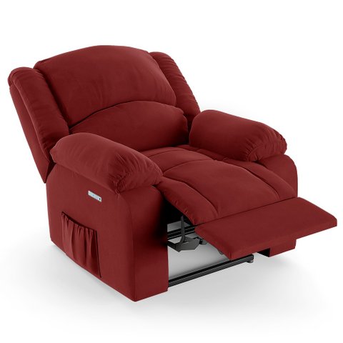 Poltrona do Papai Reclinável Pietra Elétrica Led Massagem Fh9 Veludo Vermelho - Mpozenato