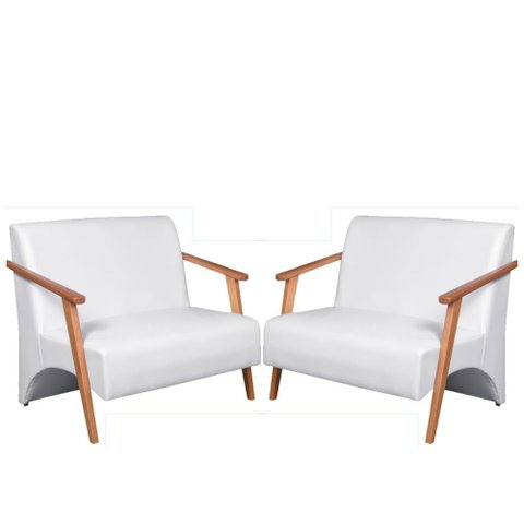 Kit 2 Poltronas Namoradeira Venus Braço Madeira Maciça Tecido Sintético Unidecor Branco