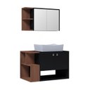 Ver imagem 2 de Conjunto Gabinete de Banheiro com Cuba e Espelheira 2 Portas e Nichos 70cm Torino Preto/Freijó