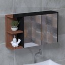 Ver imagem 5 de Conjunto Gabinete de Banheiro com Cuba e Espelheira 2 Portas e Nichos 70cm Torino Preto/Freijó