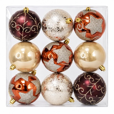 Kit 9 Bolas de Natal Decoradas 8cm Dinatale Sortidas com Glitter