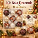 Ver imagem 2 de Kit 9 Bolas de Natal Decoradas 8cm Dinatale Sortidas com Glitter