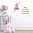 Ver imagem 1 de Kit 2 Quadros Infantis Meu Quarto Minhas Regras 24x18cm - com Vidro:madeira Branca