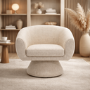 Ver imagem 3 de Poltrona Giratória Orgânica Maya Tecido Linho Courino Design Redondo Sala Quarto Suporta 150kg:linho