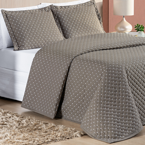 Conjunto Cama Casal Queen Size Melody Bordada 200 Fios Extra Macio - Ravena:caqui
