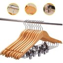 Ver imagem 2 de Kit 3x Cabides de Madeira com Presilha Verniz Marfim Roupa