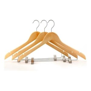 Kit 3x Cabides de Madeira com Presilha Verniz Marfim Roupa