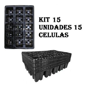 Kit Com 15 Bandeja Alta Plástica 15 Células Sementeira
