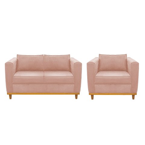 Kit Sofá 2 Lugares e Poltrona Europa Suede Rosê - Am Decor