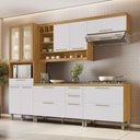 Ver imagem 1 de Cozinha 5 Peças Armário Geladeira Burguesa Premium 100% MDF Marrom/Freijó/Branco