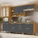 Ver imagem 1 de Cozinha 5 Peças Armário Geladeira Burguesa Premium 100% MDF Marrom/Freijó/Grafite