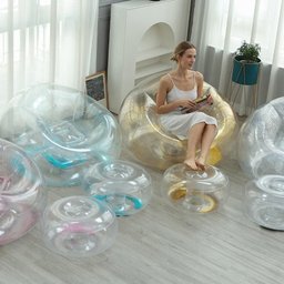 Poltrona Inflável Lazy Lounge Glitter com Puff Vg Plus Azul - 4