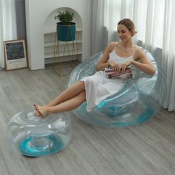 Poltrona Inflável Lazy Lounge Glitter com Puff Vg Plus Azul - 2