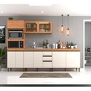 Ver imagem 1 de Cozinha Compacta Modulada 4 Peças 9 Portas com Torre Quente e Vidro Reflecta Cecília Marrom/Freijó/Off White
