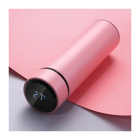 Garrafa Térmica Portátil 500ml Termômetro Aço Inox Tampa Touch Led Cor: Rosa