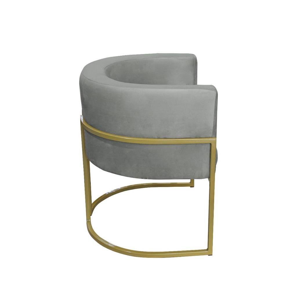 Kit 02 Poltronas para Sala Decorativa Luna Base Ferro Dourado Veludo Cinza Visan Estofados - 5