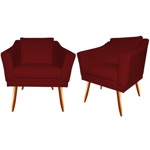 Kit 2 Poltronas Decorativa Agatha Suede Marsala Pés Madeira Ms Decor