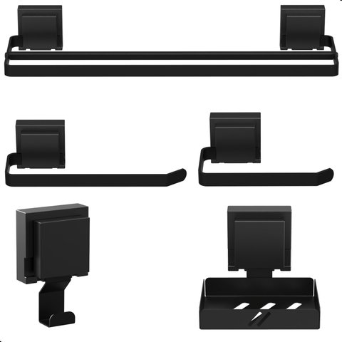 Kit Acessórios Banheiro com Ventosa Preto 5 Peças Duplo Max