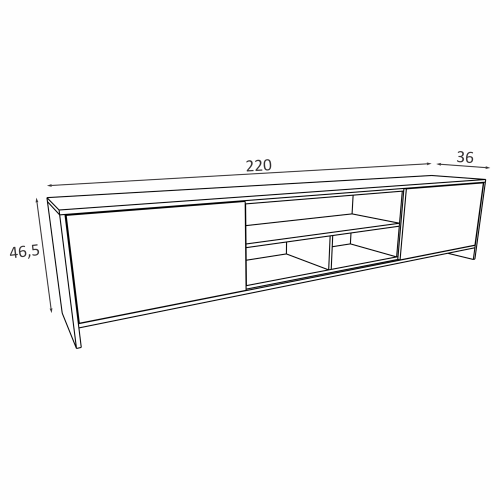 Rack para TV 220cm 02 Portas 03 Prateleiras Rak2022-Prme Estilare Preto - 2