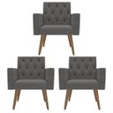 Ver imagem 1 de Kit 3 Poltronas Capitonê Confortáveis Loja Recepção Sala Cinza-escuro