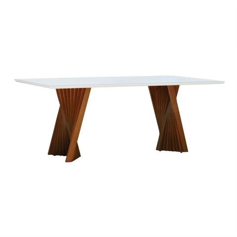 Mesa de Jantar Gus 250x108cm Retangular - Amêndoa - Tampo 250x108cm Branco/vidro Off-white