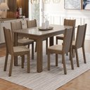 Ver imagem 1 de Conjunto Sala de Jantar Cereja Mesa Tampo de Vidro 6 Cadeiras Rustic/Crema/Sintético Bege Madesa