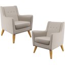 Ver imagem 1 de Kit 02 Poltronas Decorativas com Pés de Madeira Taroba D02 Linho Bege C-107 - Lyam Decor