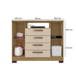 Kit Guarda Roupa Casal Dallas 3 Portas 2 Gavetas e Cômoda Viena 2 Portas e 4 Gavetas I01 Carvalho Of - 7