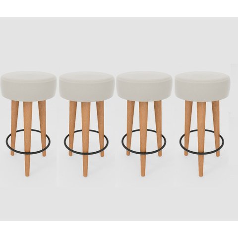 Kit 4 Banqueta Alta Cozinha 70cm Estofada Off-white Madeira Maciça Urban