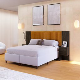 Cabeceira Extensível Florida com Painel Ripado 2 Mesas de Cabeceira com 2 Gavetas - 1