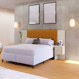 Cabeceira Extensível Florida com Painel Ripado 2 Mesas de Cabeceira com 2 Gavetas - 1