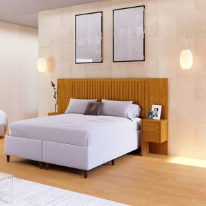 Cabeceira Extensível Florida com Painel Ripado e 2 Mesas de Cabeceira com 2 Gavetas